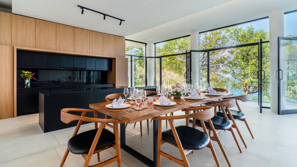 Elite Havens - Villa Kukenan - Lombok Indonesia - Kitchen and dining area overlooking the ocean